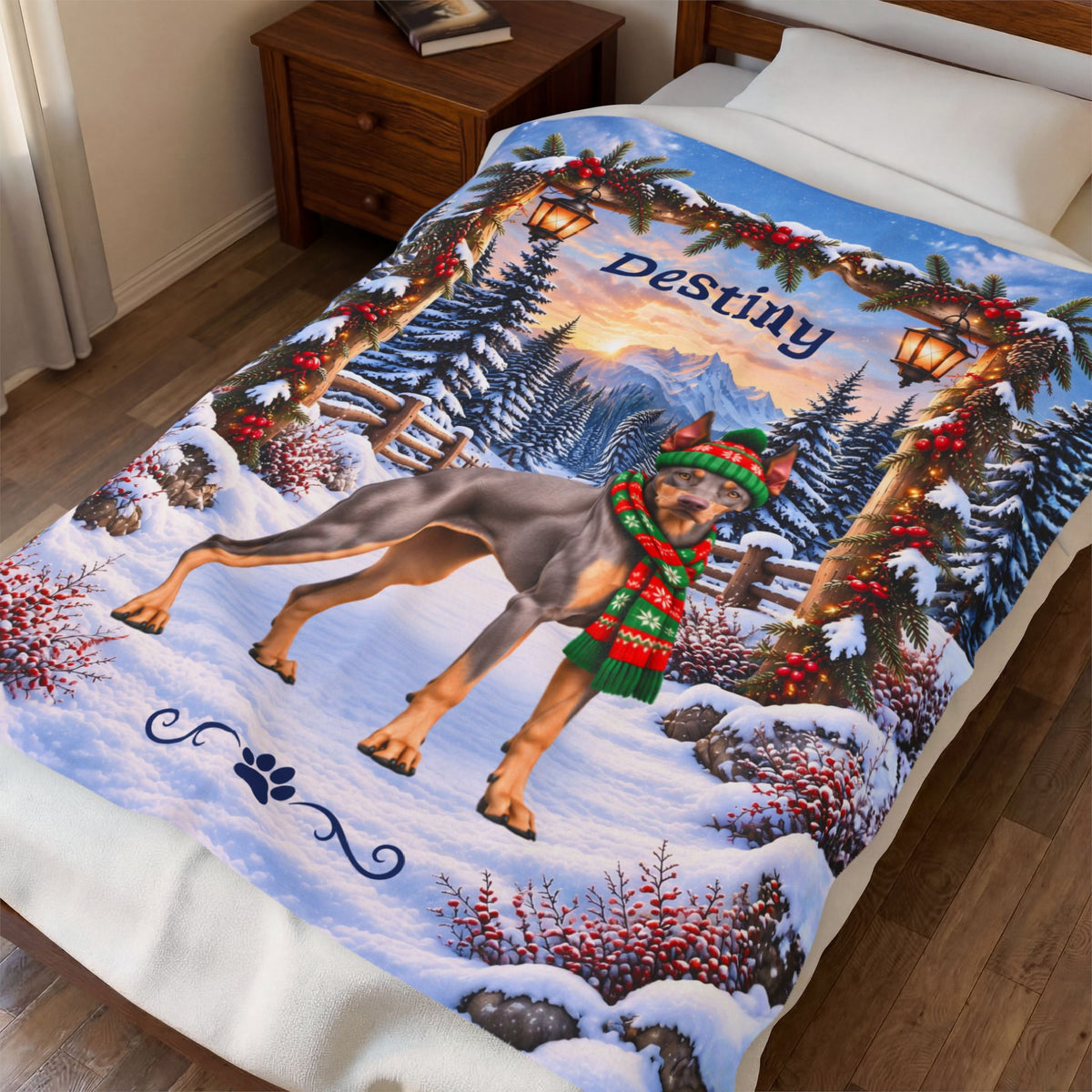 Doberman (Blue Fawn / Isabella Coat) - Personalized Winter Blanket, Velveteen Name Throw
