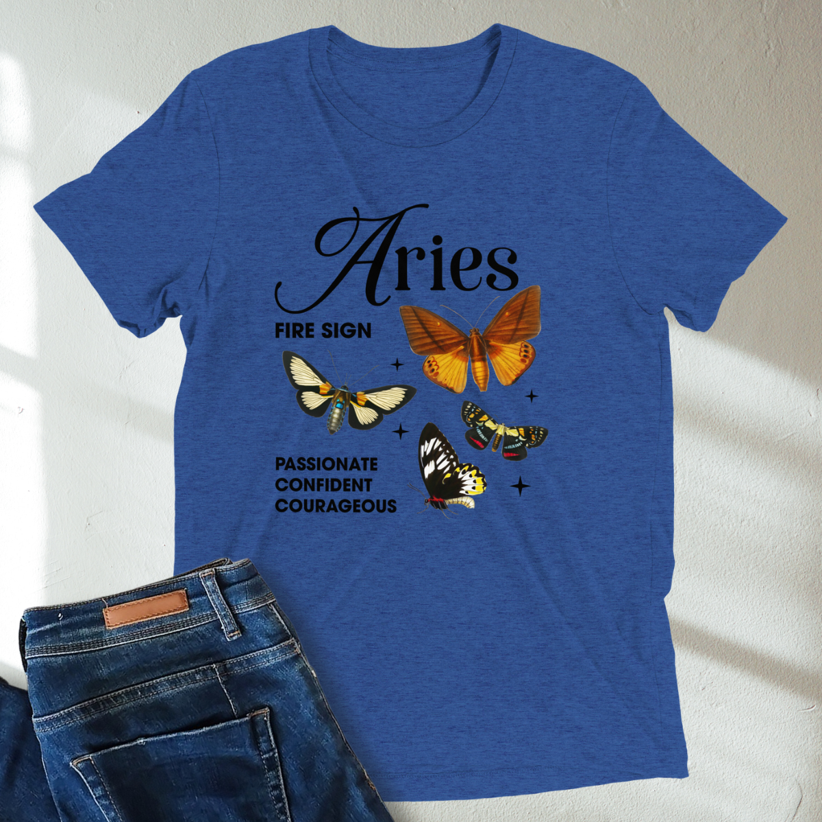 Aries Butterfly Zodiac Unisex T-Shirt : Soft Tri-Blend Unisex Astrology Shirt | Celestial Horoscope Tee