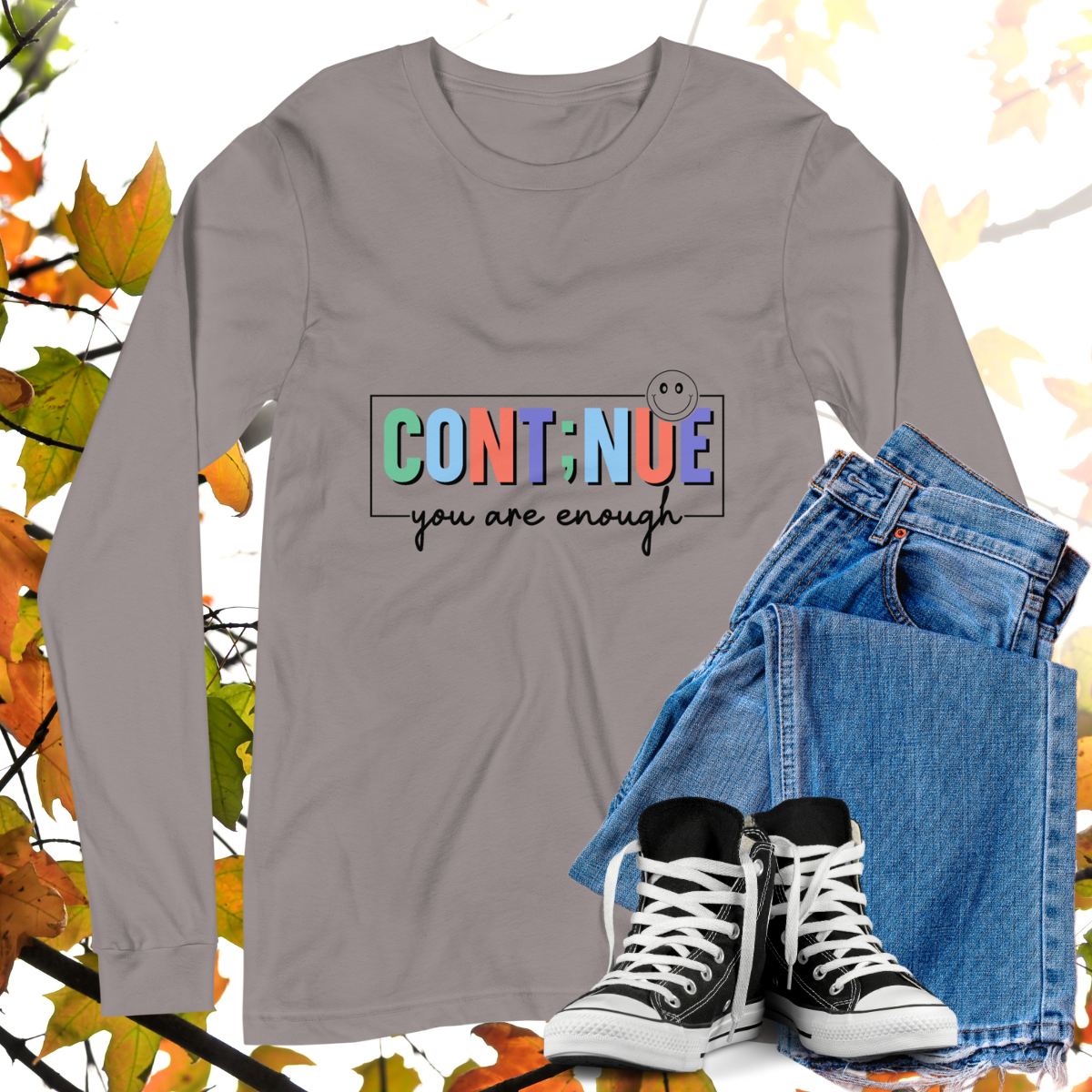 Cont;nue You Are Enough  - Retro Long Sleeve Tee, Bella + Canvas