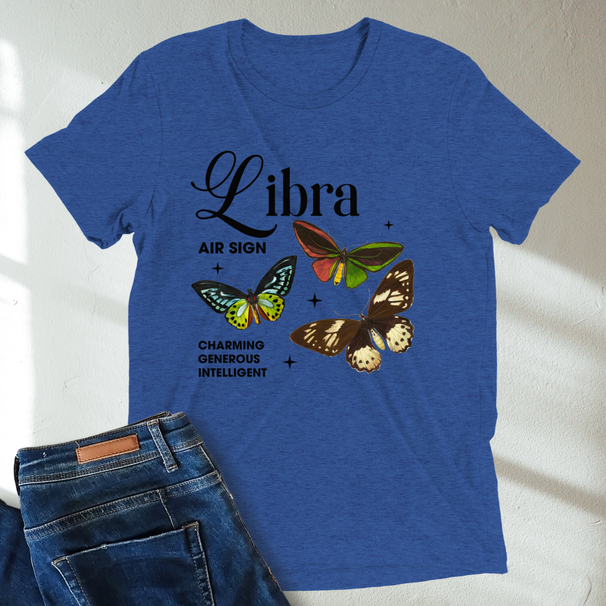 Libra Butterfly Zodiac Unisex T-Shirt : Soft Tri-Blend Unisex Astrology Shirt | Celestial Horoscope Tee