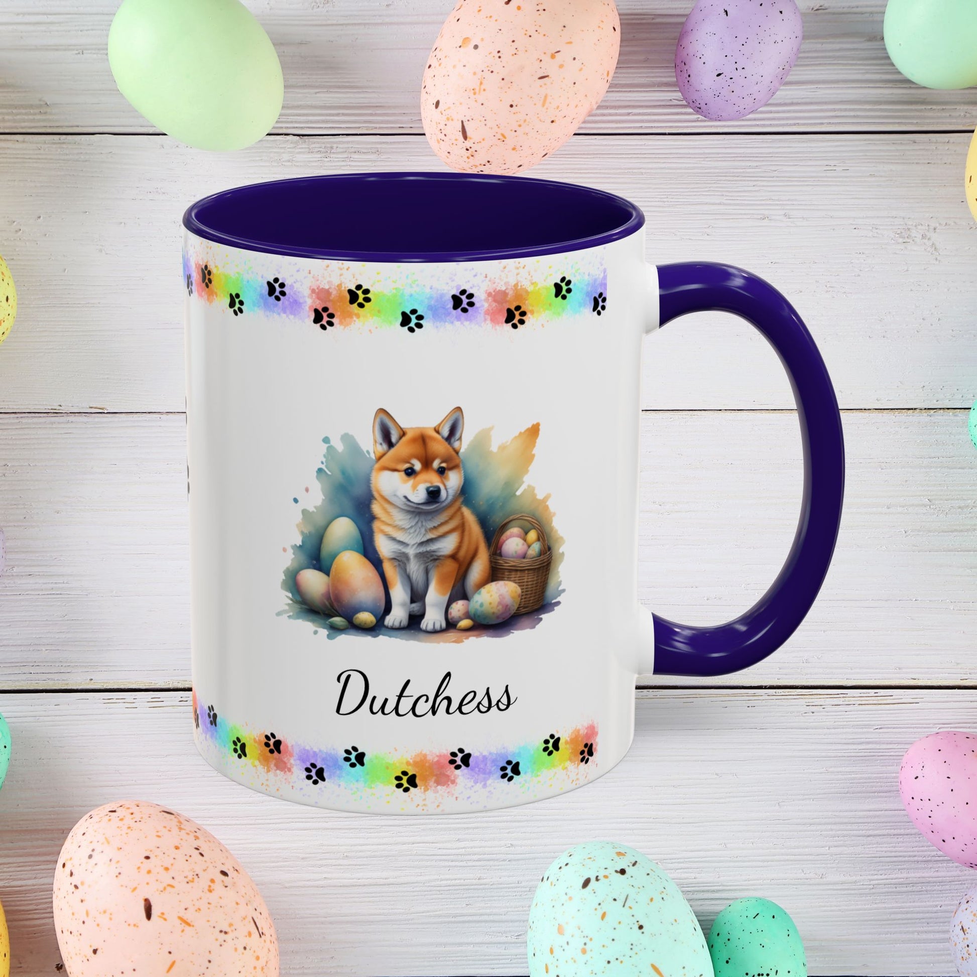 Shiba Inu: Personalized Easter Puppy Coffee Mug - Adorable Dog Design, Mental Health Gift, 11oz & 15oz, 12 Color Choices, Easter Gifts & Décor