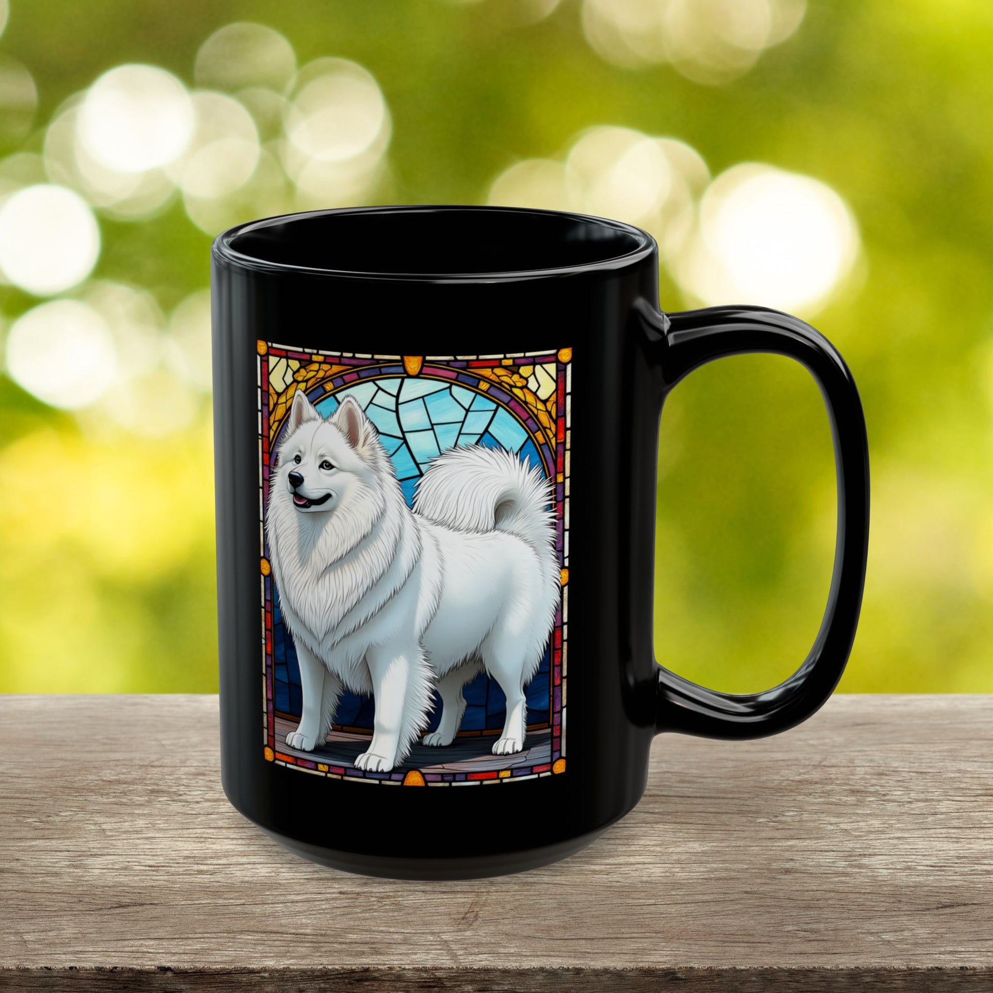 American Eskimo personalized mug, stained glass coffee cup gift for dog lovers and pet parents