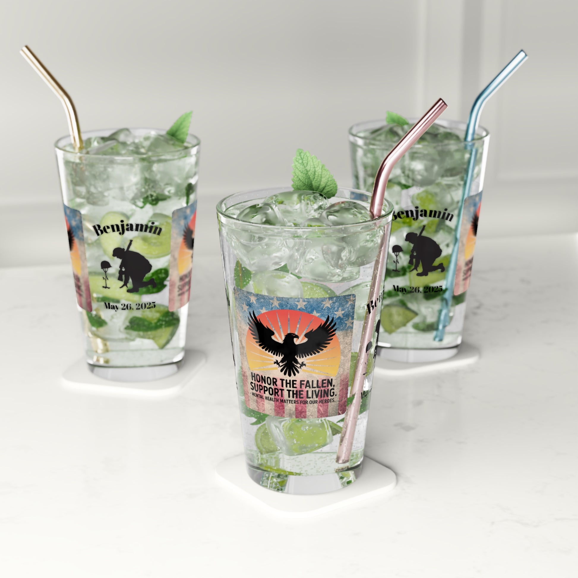 Personalized Memorial Day Pint Glass - "Honor The Fallen", PTSD Awareness Gift for Veterans & Memorial Days