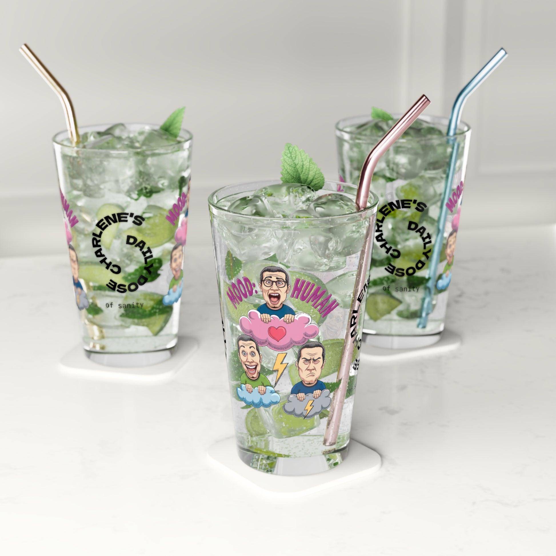 Mood: Human - Personalized Funny Pint Glass, Sassy Drinkware with Attitude, Daily Dose of Attitude and Humor