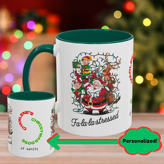 Fa-la-la Stressed - Festive Christmas Mug with Colorful Design and Accent Color