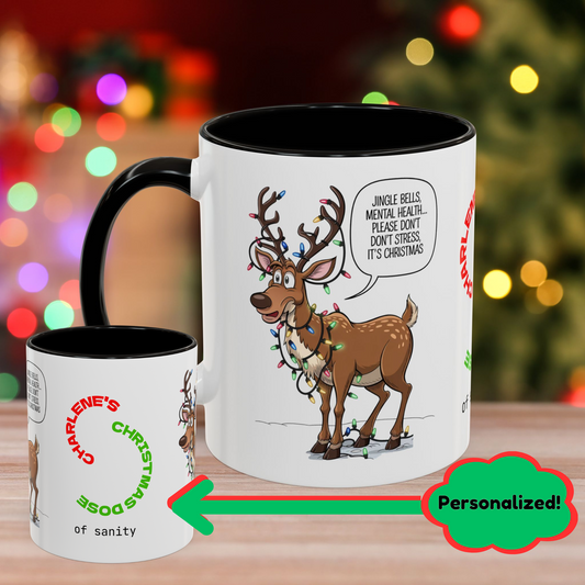 Jingle Bells, Mental Health... Please Don't Stress, It's Christmas – Christmas Mug with Mental Health Message and Accent Color