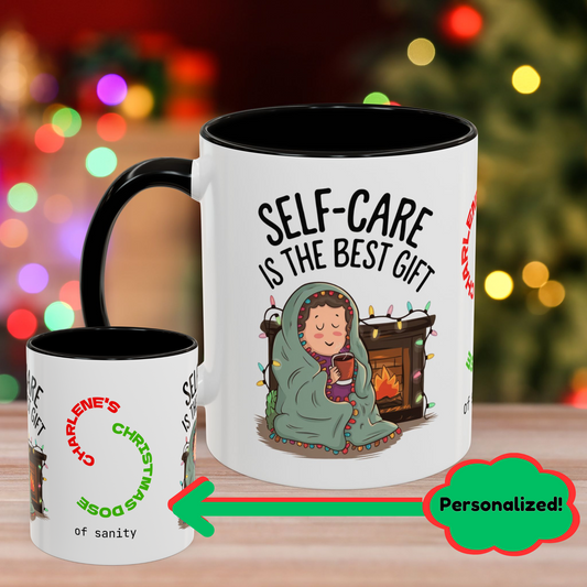 Self-Care Is the Best Gift Mug - Thoughtful Christmas Mug for Mental Health Support, Personalized Holiday Coffee Cup with Accent Color