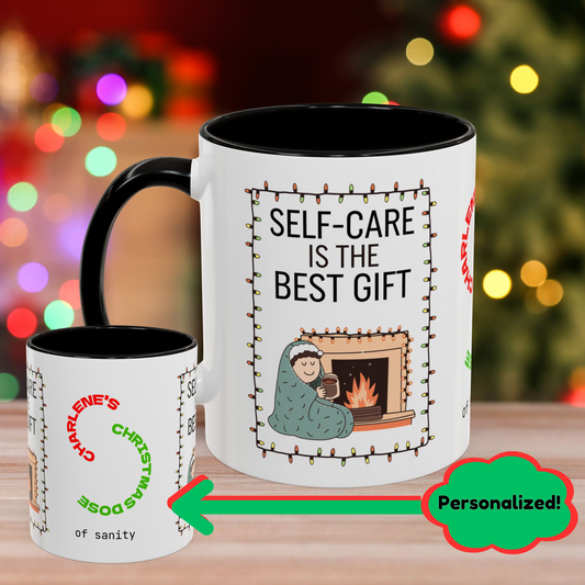 Self-Care Is the Best Gift Mug - Holiday Self-Care Coffee Cup, Personalized Mental Health Awareness Gift with Accent Color