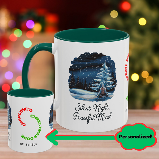 Silent Night Peaceful Mind Mug - Caring Christmas Coffee Cup, Personalized Anxiety Support Gift with Accent Color