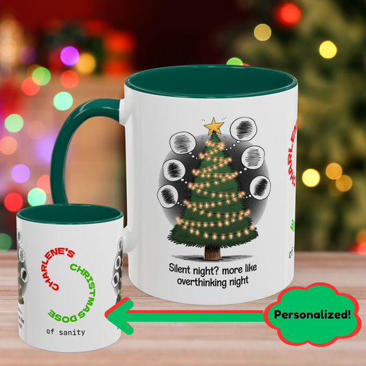Silent Night? More Like Overthinking Night – Christmas Mug with Mental Health Design and Accent Color