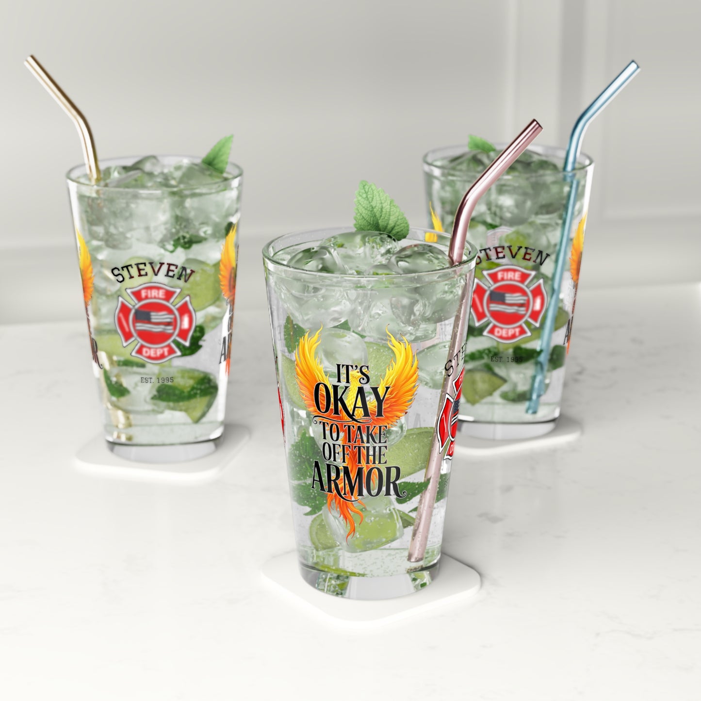 Take Off the Armor firefighter drinkware - self-care gift promoting emotional strength and recovery