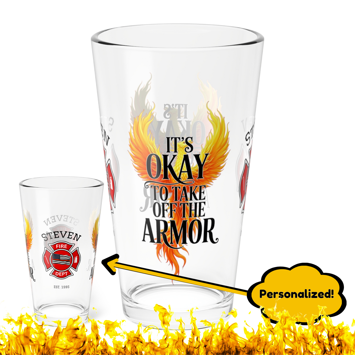 Take Off the Armor firefighter drinkware - self-care gift promoting emotional strength and recovery