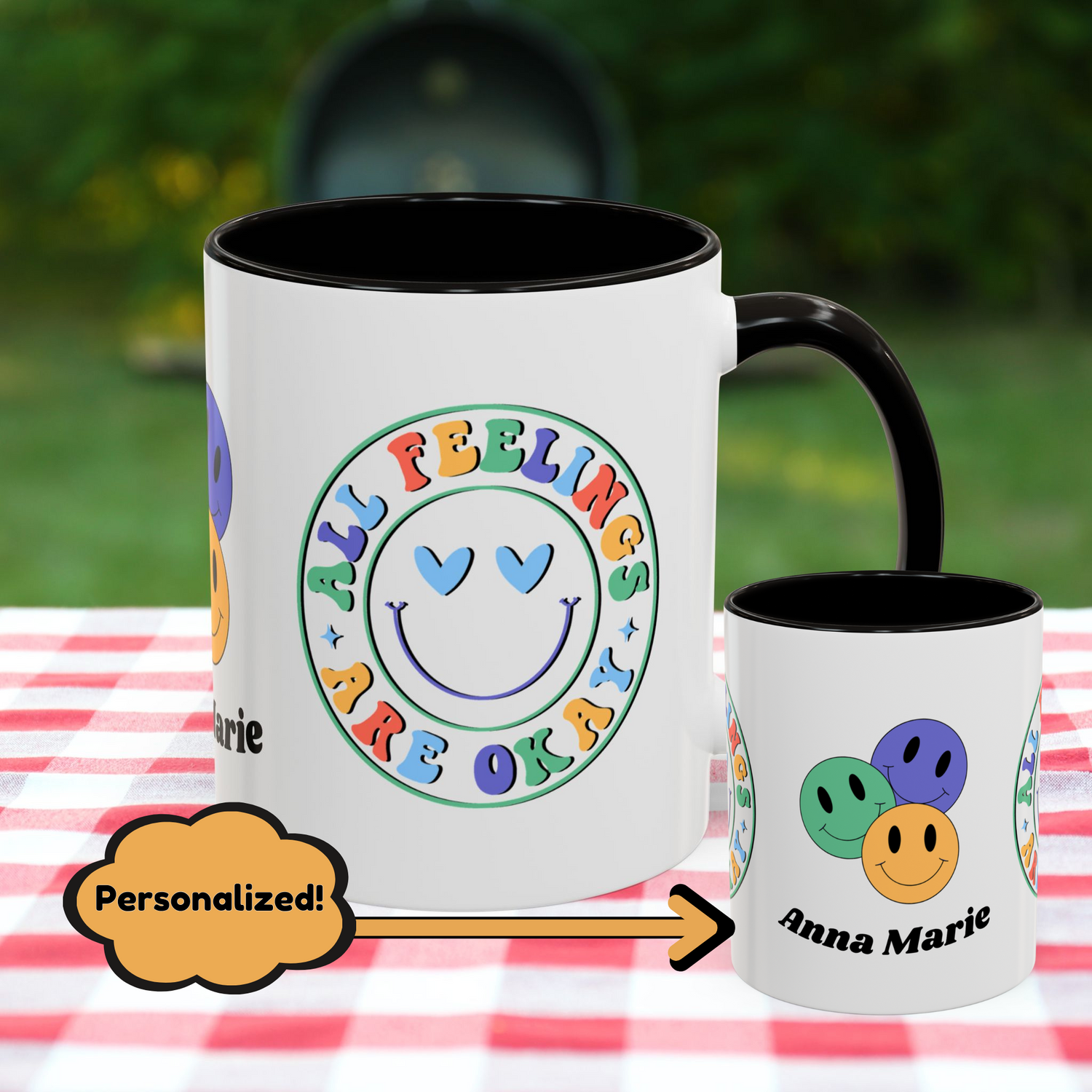 All Feelings Are Okay - Custom Retro Mental Health Affirmation Mug for Self-Care & Emotional Wellness