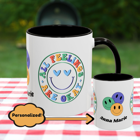 All Feelings Are Okay - Custom Retro Mental Health Affirmation Mug for Self-Care & Emotional Wellness