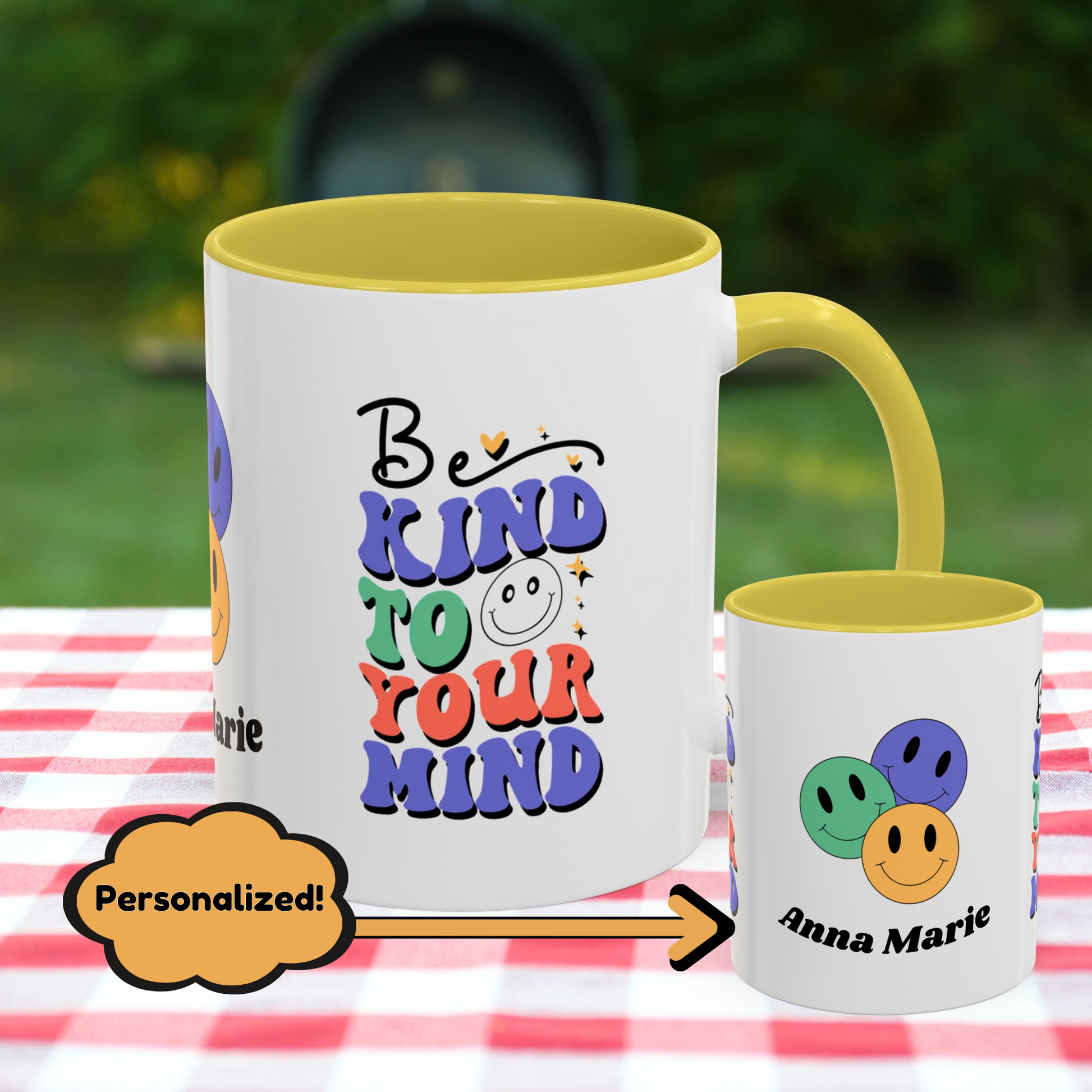 Be Kind to Your Mind - Personalized Retro Affirmation Mug for Positive Mental Health & Self-Care