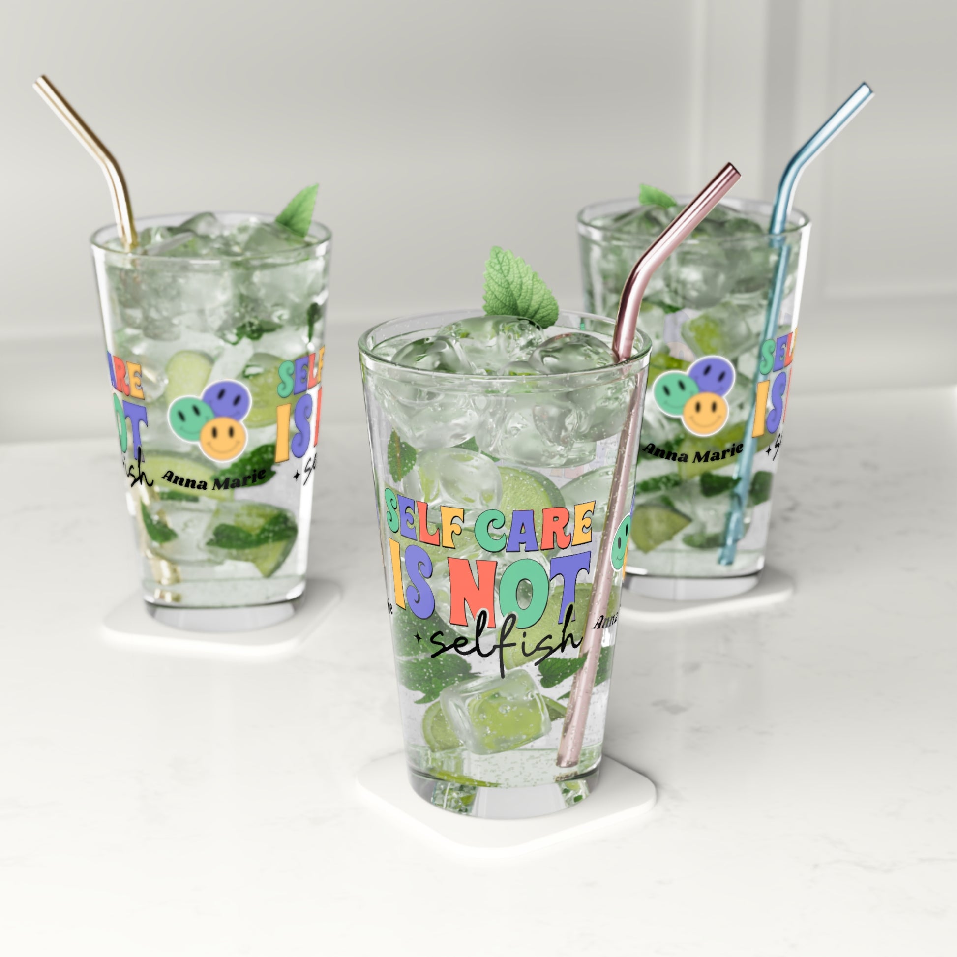 Self-Care is Not Selfish retro pint glass with personalized clear drinkware