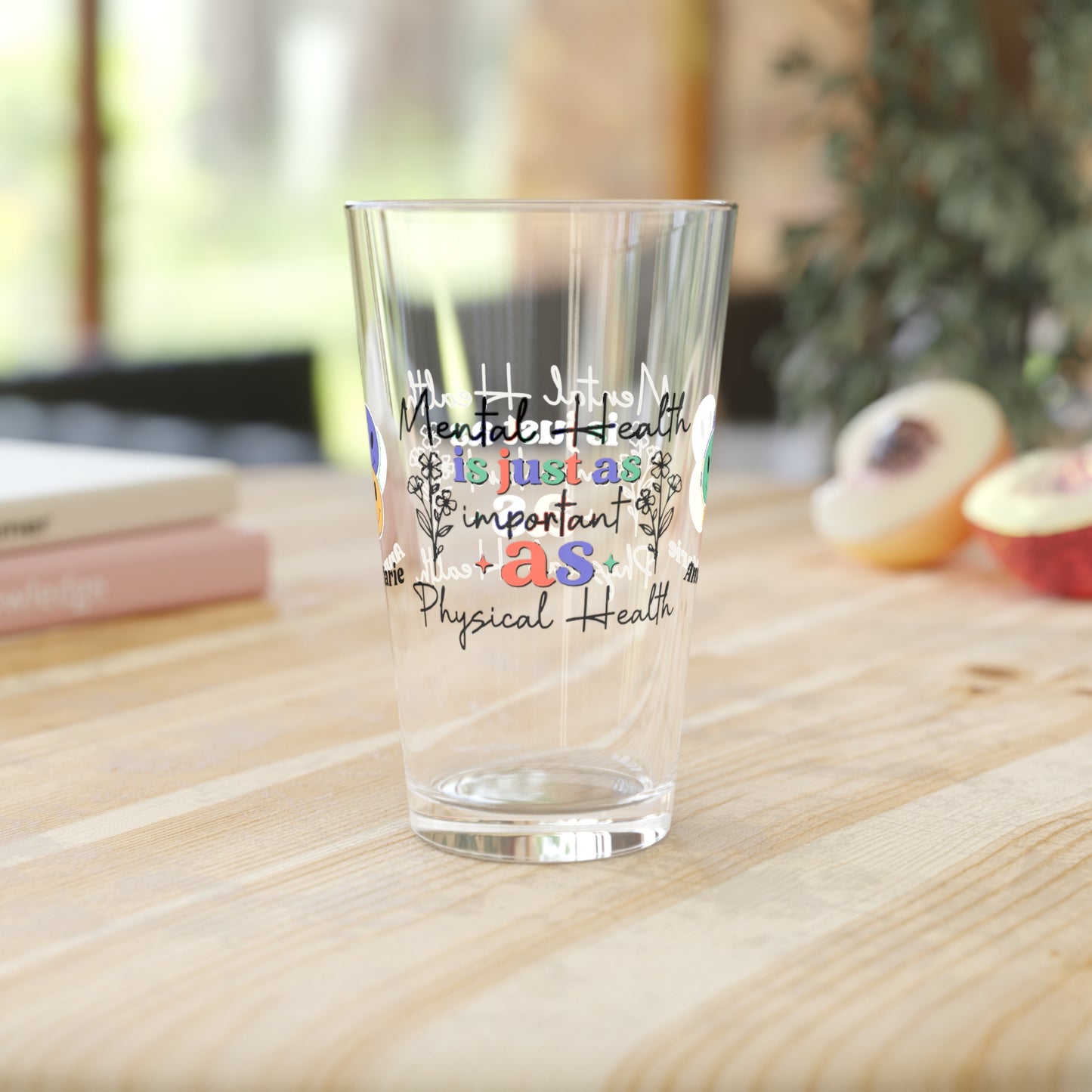 Mental Health = Physical Health retro pint glass with personalized clear glass design