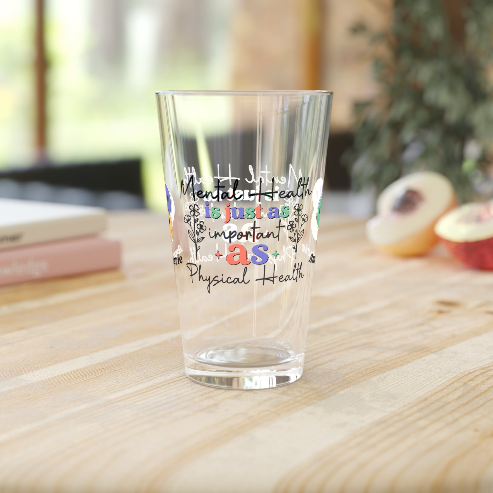 Mental Health = Physical Health retro pint glass with personalized clear glass design