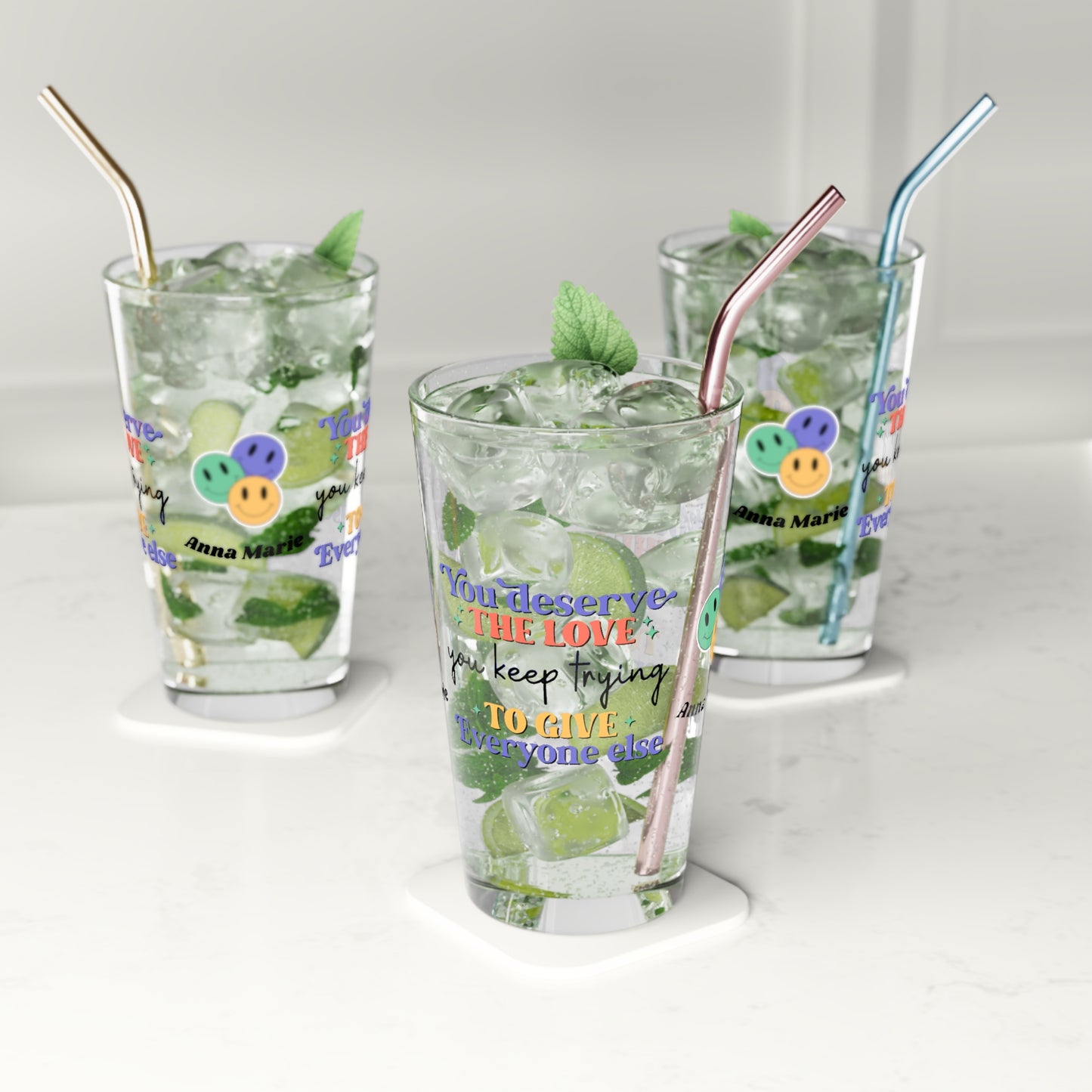 You Deserve the Love retro pint glass with emotional wellness and retro style