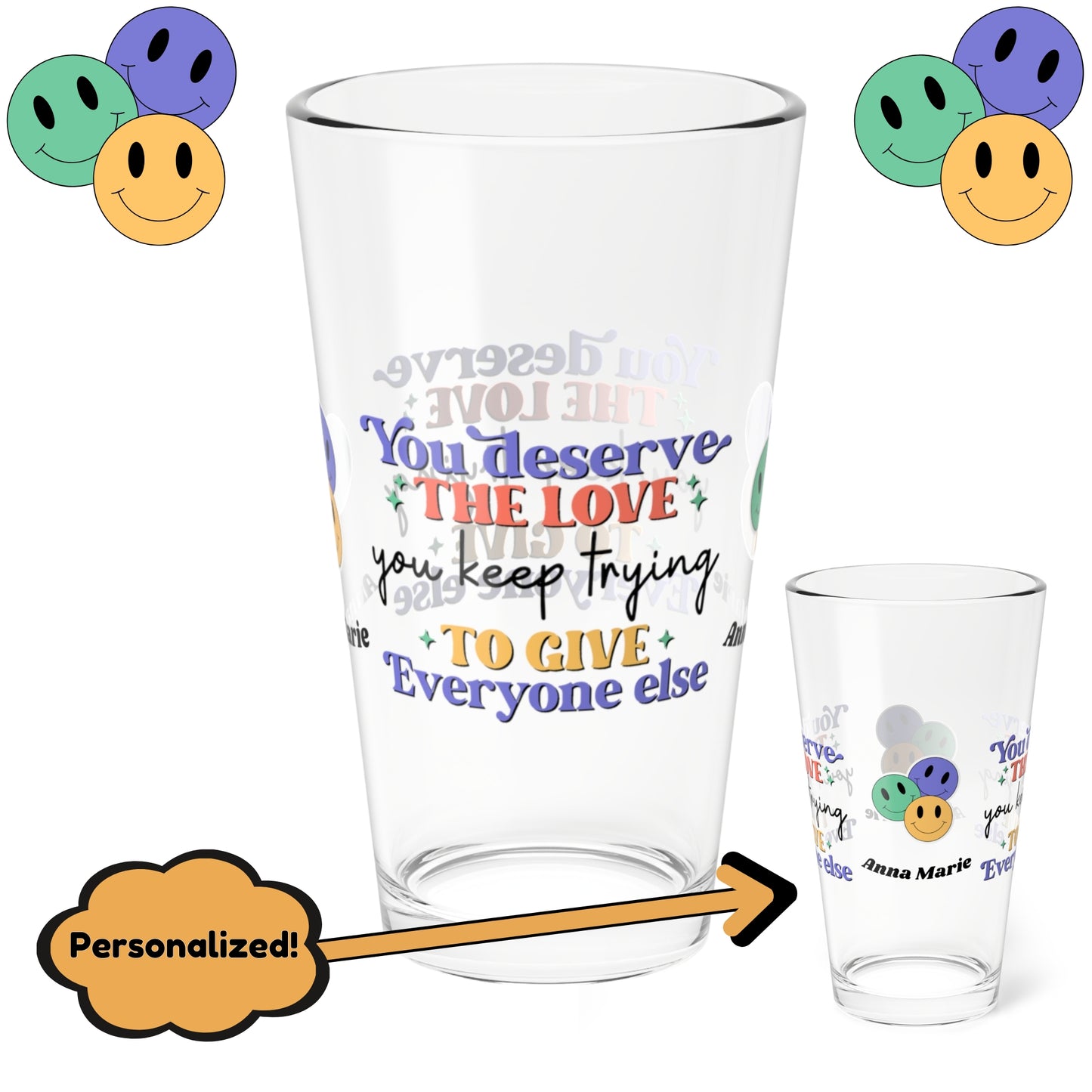 You Deserve the Love retro pint glass with emotional wellness and retro style