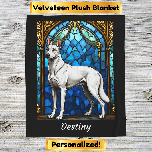 Belgian Malinois white velveteen blanket, dog throw, personalized stained glass pet lover gift - MySisterIsASurvivor
