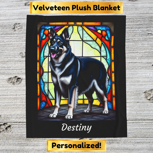 German Shepherd Black & Silver - Velveteen Plush Stained Glass Dog Blanket - Custom Dog Blanket, German Shepherd Gift