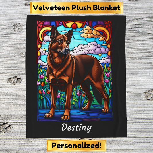 German Shepherd Liver - Velveteen Plush Stained Glass Dog Blanket - Personalized German Shepherd Pet Blanket, Dog Lover Gift