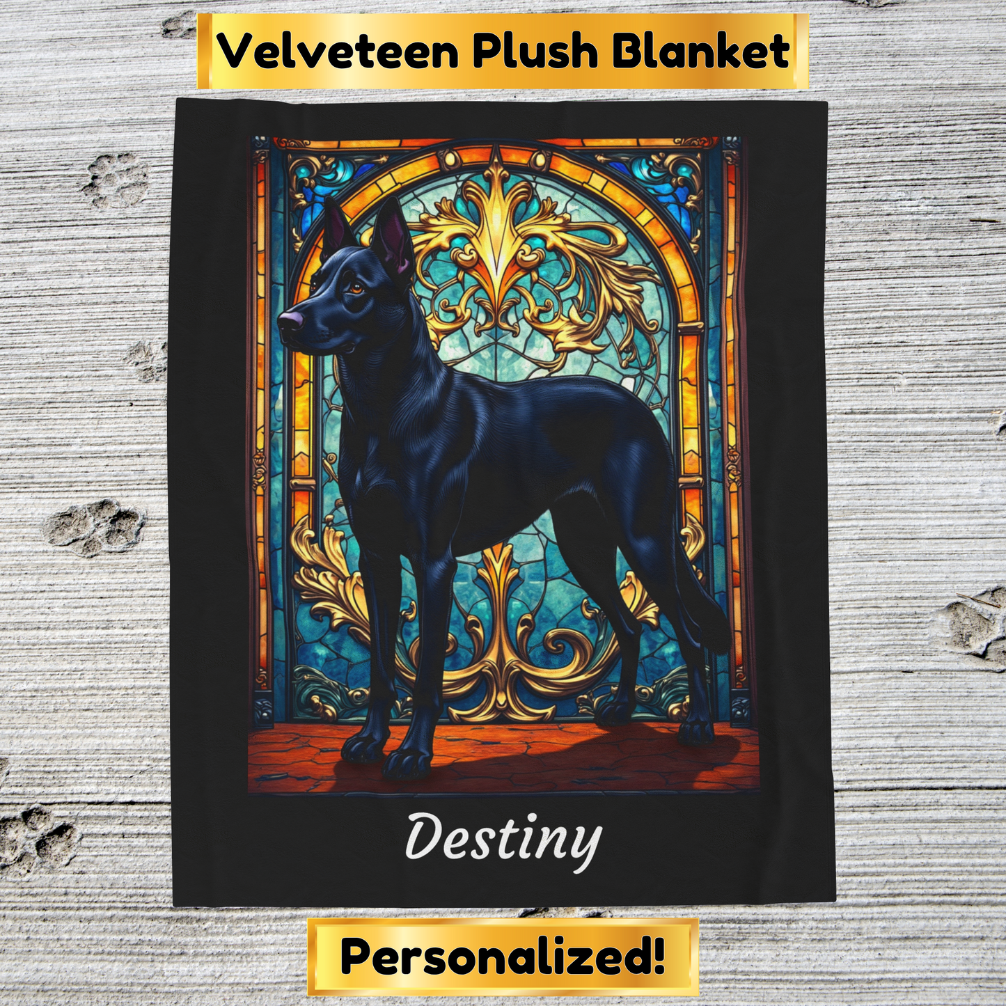 Belgian Malinois black velveteen blanket, custom stained glass dog throw, personalized pet lover gift - MySisterIsASurvivor