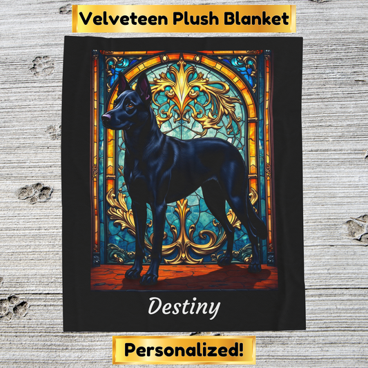 Belgian Malinois black velveteen blanket, custom stained glass dog throw, personalized pet lover gift - MySisterIsASurvivor