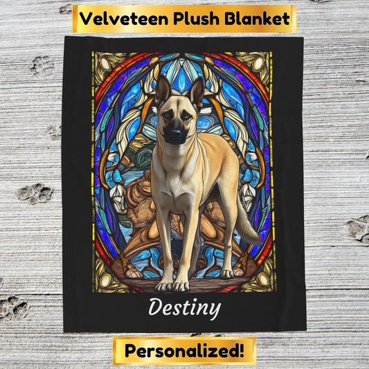 Belgian Malinois cream velveteen blanket, stained glass dog throw, personalized pet lover gift - MySisterIsASurvivor