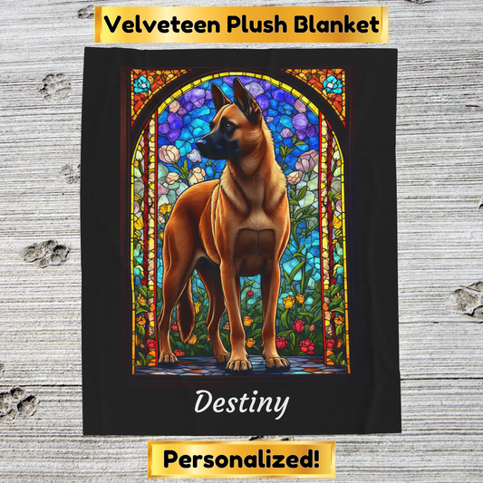 Belgian Malinois red velveteen blanket, stained glass dog throw, personalized pet lover gift - MySisterIsASurvivor