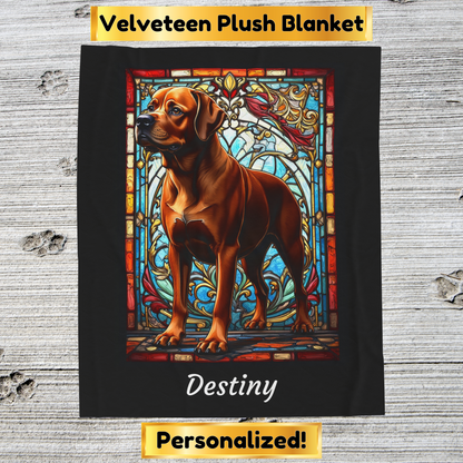 Rottweiler Rare Red Coat Blanket, Velveteen Plush Stained Glass Dog Throw, Custom Dog Lover Gift