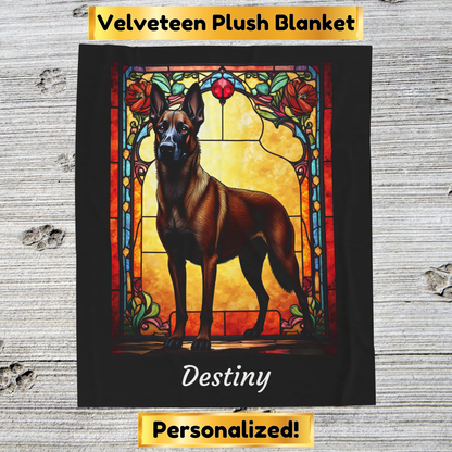 Belgian Malinois red sable velveteen blanket, dog throw, personalized stained glass pet gift - MySisterIsASurvivor