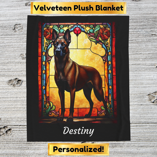 Belgian Malinois red sable velveteen blanket, dog throw, personalized stained glass pet gift - MySisterIsASurvivor