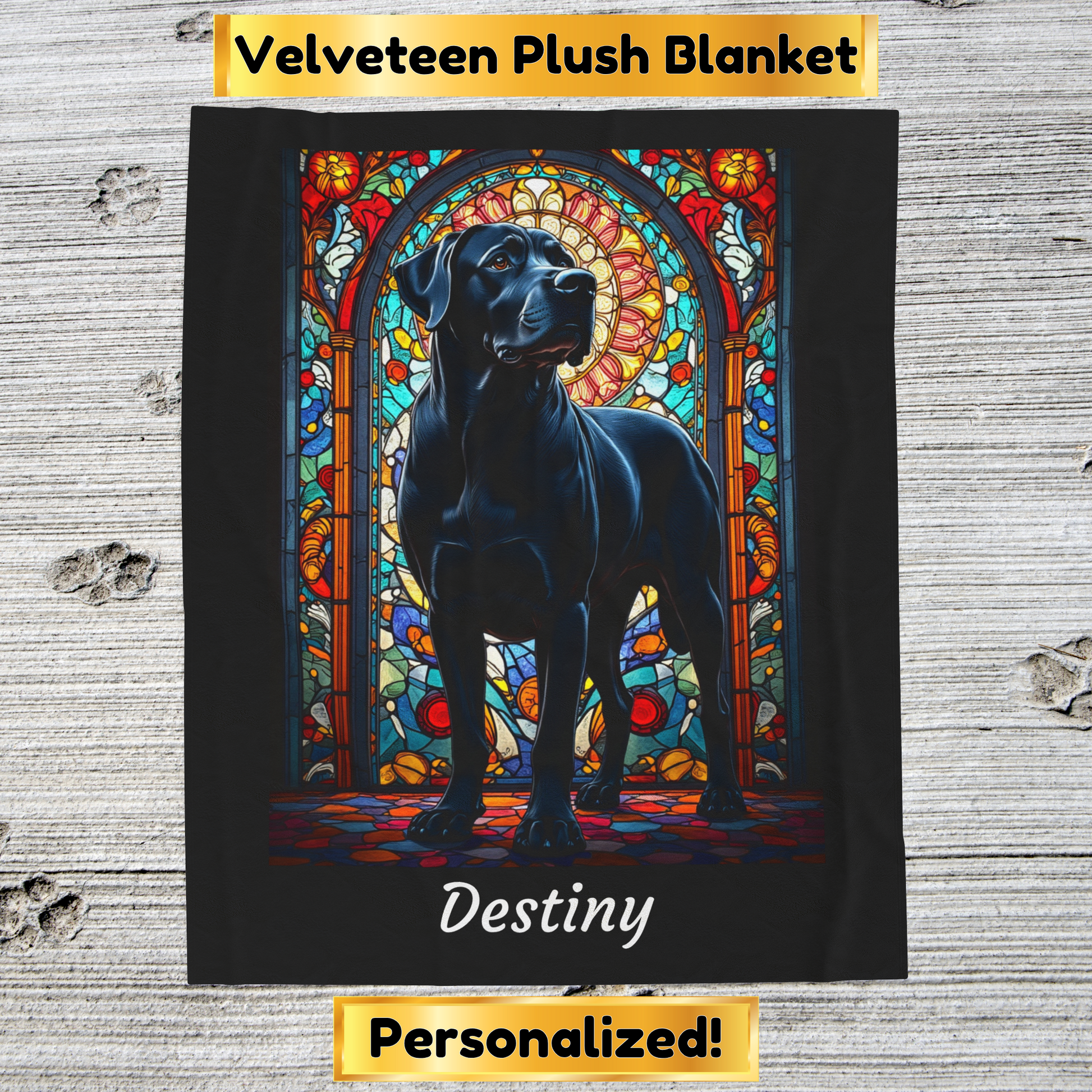 Rottweiler Rare Black Coat Blanket, Velveteen Plush Stained Glass Dog Throw, Personalized Pet Gift