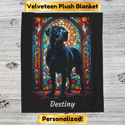Rottweiler Rare Black Coat Blanket, Velveteen Plush Stained Glass Dog Throw, Personalized Pet Gift