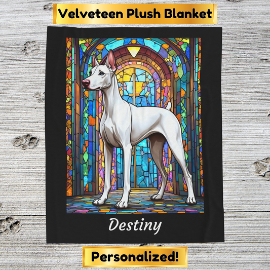 Doberman white velveteen blanket, stained glass dog throw, personalized pet lover gift - MySisterIsASurvivor