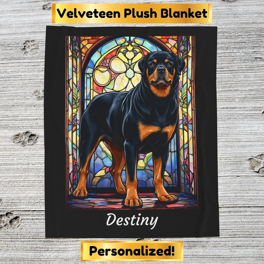 Rottweiler Black & Tan Coat Blanket, Velveteen Plush Stained Glass Dog Throw, Unique Gift for Humans