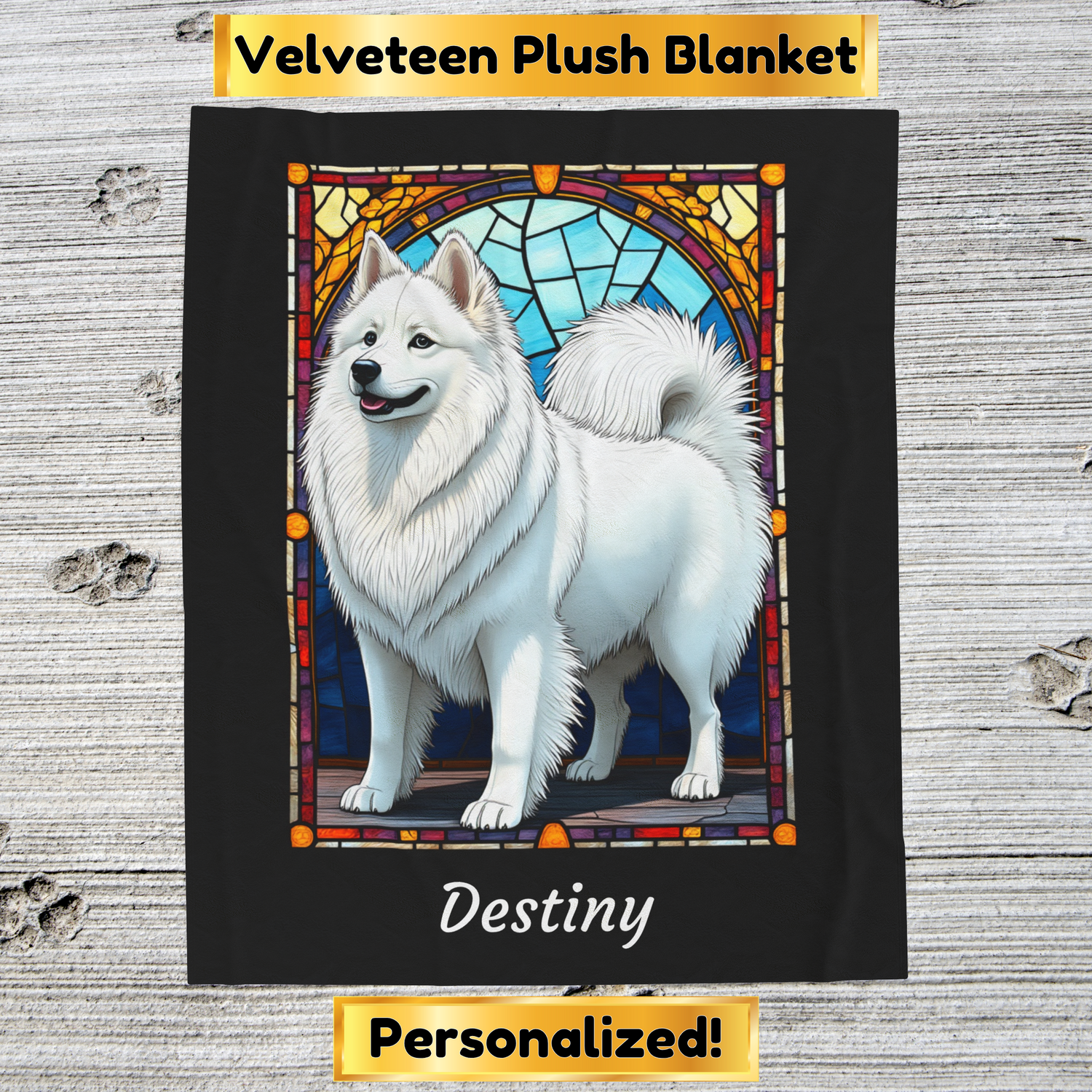 American Eskimo Velveteen Blanket - Personalized Dog Blanket, Custom Eskie Art Throw for Pet Lovers and Dog Parents