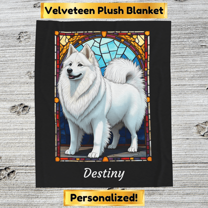American Eskimo velveteen blanket, custom stained glass dog throw, personalized pet lover gift - MySisterIsASurvivor