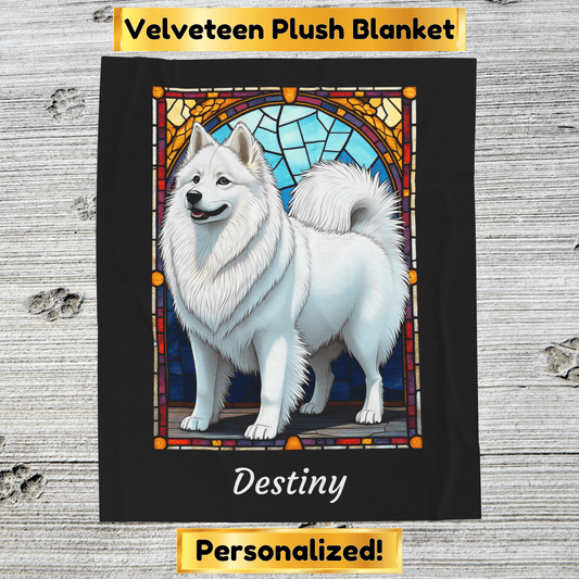 American Eskimo velveteen blanket, custom stained glass dog throw, personalized pet lover gift - MySisterIsASurvivor