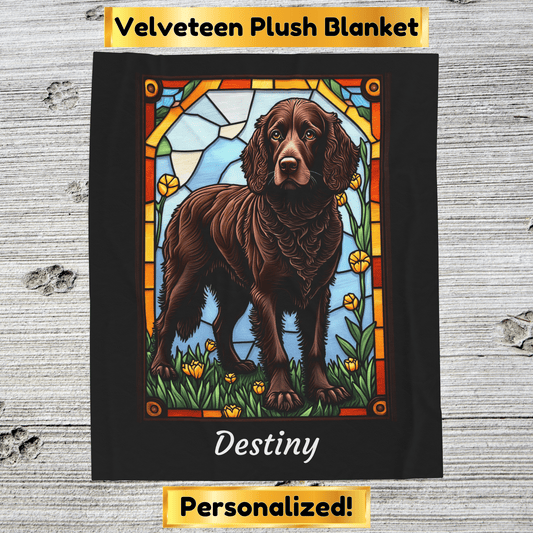 American Water Spaniel velveteen blanket, custom dog throw, personalized stained glass pet gift - MySisterIsASurvivor