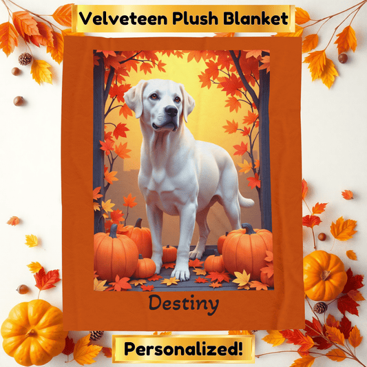 White Labrador Retriever velveteen plush blanket, personalized dog throw for white lab parents - MySisterIsASurvivor