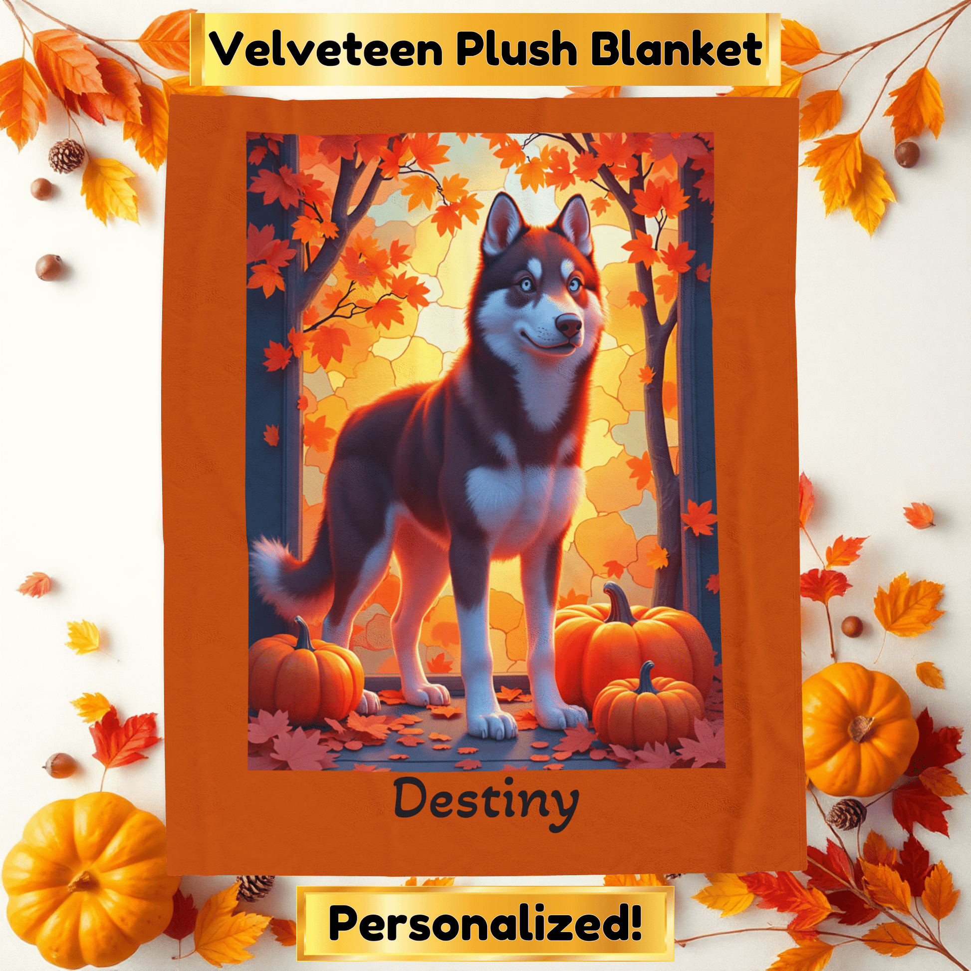 Dark Red Husky blue eyes velveteen plush blanket, personalized dog throw for red Husky moms - MySisterIsASurvivor