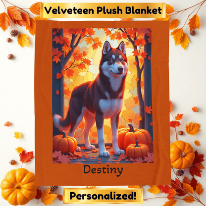 Dark Red Husky blue eyes velveteen plush blanket, personalized dog throw for red Husky moms - MySisterIsASurvivor