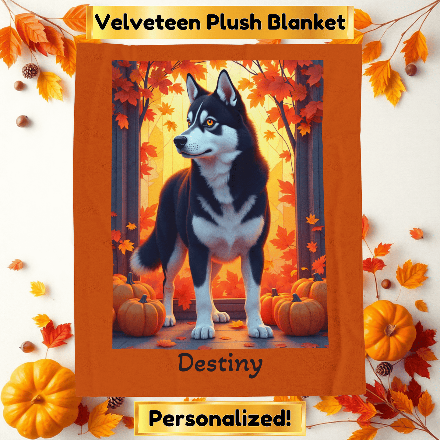 Black and White Husky amber eyes velveteen plush blanket, personalized dog throw for Husky fans - MySisterIsASurvivor