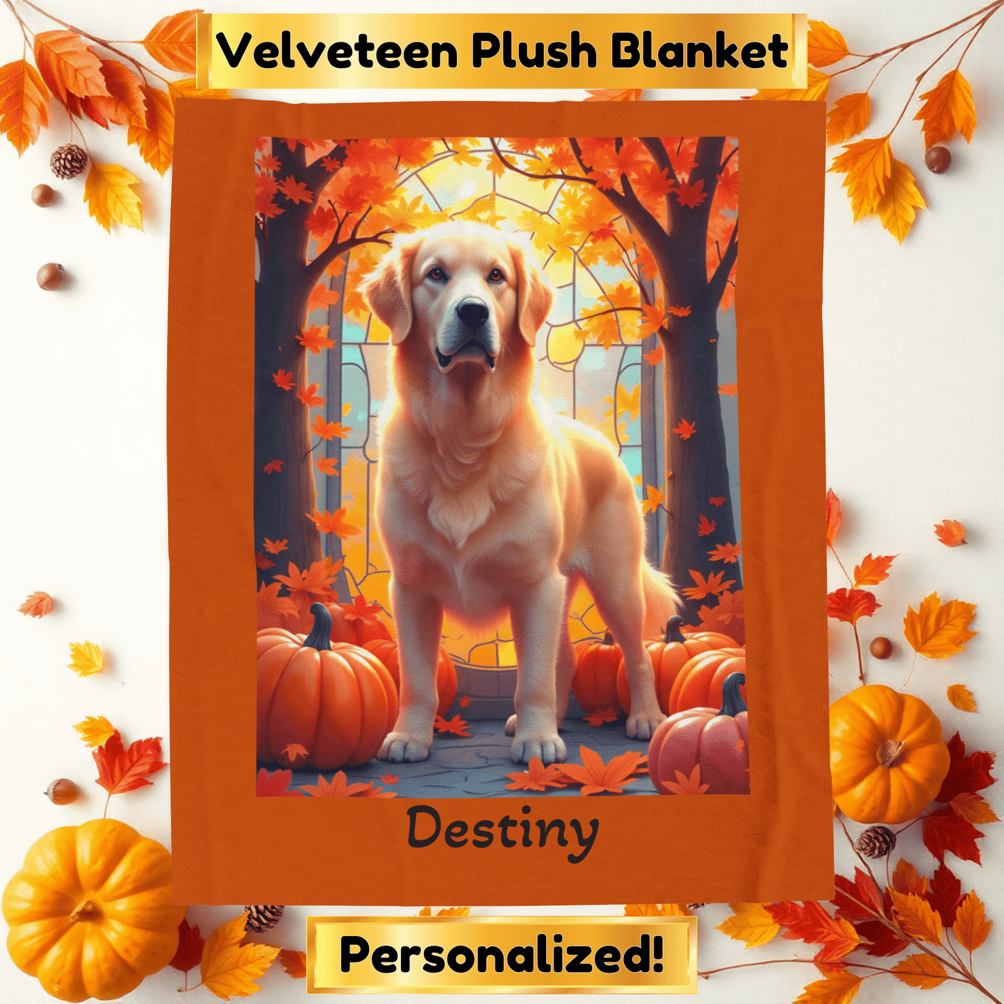 Light Golden Retriever velveteen plush blanket, plush personalized dog throw for Golden parents - MySisterIsASurvivor