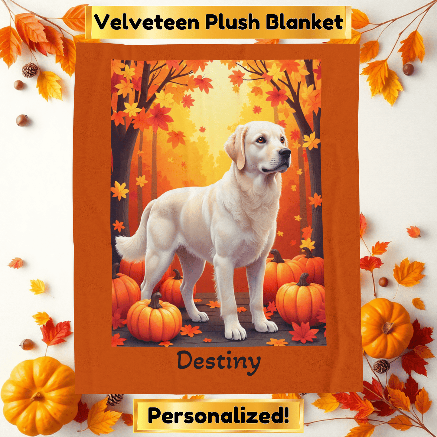 Cream Golden Retriever velveteen plush blanket, custom dog throw for Golden Retriever parents - MySisterIsASurvivor