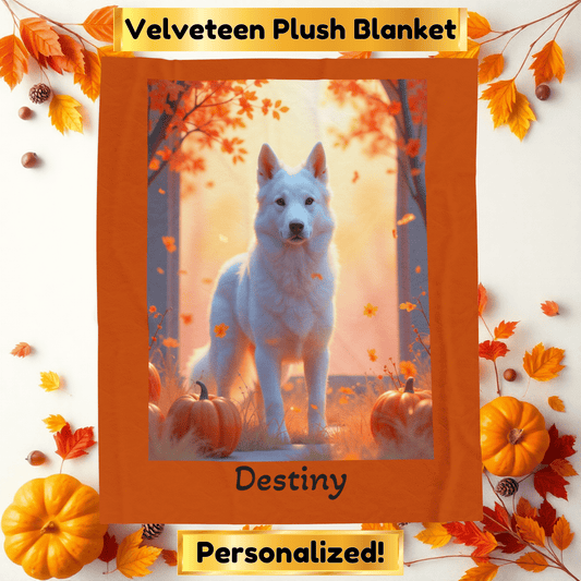White German Shepherd velveteen plush blanket, custom dog throw, cozy gift for GSD parents - MySisterIsASurvivor