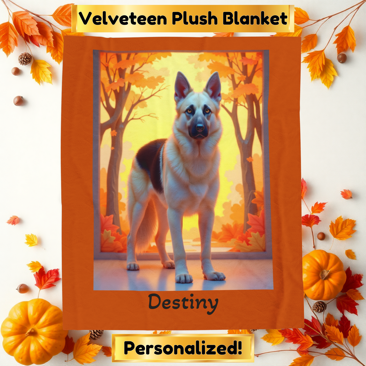 Black and Cream German Shepherd Velveteen Plush Blanket - Cozy custom dog throw for GSD lovers